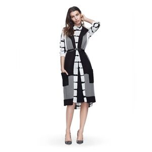 ADAM LIPPES FOR TARGET Windowpane Painterly Black Plaid Shirt Dress Tunic sz M